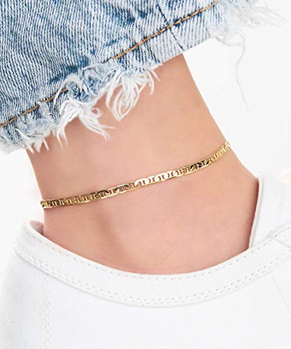 Womens Gold Anklet Flat Mariner | Barzel 18K Gold Plated Flat Marina Link Anklet For Women - Made In Brazil (10.00) #TOP2