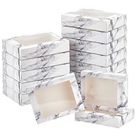 BENECREAT 15 Packungen 17.5x13.5x3.5cm Marmor Weiß Kraftpapier Bäckerei Box Mit Durchsichtigen PVC Fenster Geschenkbox Für Schmuck Speicher Display, Hochzeit, Valentinstag