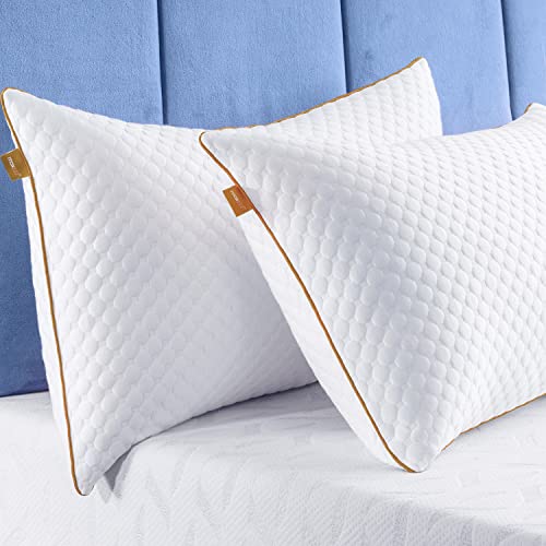 Maxzzz Bed Pillows Bamboo Pillow, Pillows Queen Size Set of 2, Down Alternative Pillows for Sleeping with Zipper Cover, Cooling Neck Support Pillows for Side Stomach and Back Sleepers