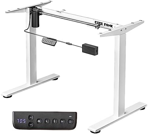 Ezeefonk Electric Electric Sit Stand Desk Frame Electric Standing Desk Adjustable Height for 43 ” to 78.5 ” Desk Tops Adjustable Desk Legs with Memory Controller Rising Desk White (Frame Only)