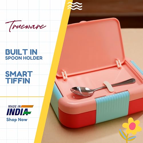 Image of Trueware Galaxy 3 304 Stainless Steel PU Insulated Lunch Box with Three Compartment BPA Free, Food Grade Ideal for School, Picnic, Office & Outdoor - 520ml