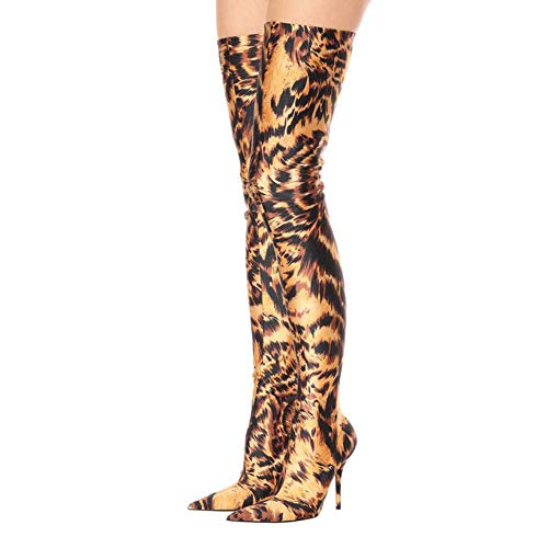 Arqa Women's Satin Over The Knee Boots Stiletto Heel Stretchable Thigh High Boots Pull-on Pointed Toe Booties3