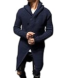 Esobo Mens Long Hooded Cardigan Button Up Knit Sweater Long Sleeve Cardigan Sweaters with Pockets Navy