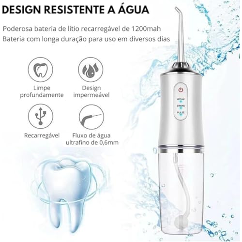 Irrigador Oral Portátil, Limpeza Bucal Completa, 3 Modos de Pressão Ajustáveis, Water Pik Irrigador