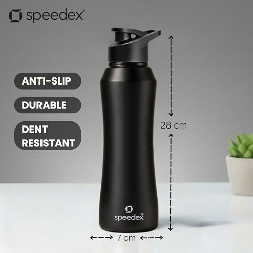 Image of Speedex Stainless Steel Water Bottle 1 Ltr, 1000 ml Metal Bottle For Daily, Office, School, Gym, Travel Use for Men, Women, Kids, Adults-Leak Proof Sipper Cap, BIS Approved, Black, Set of 4