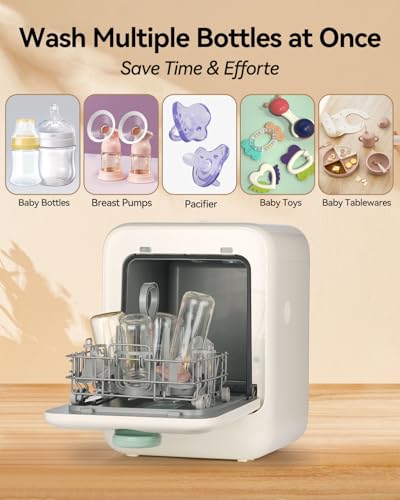 Image of ICUIRE Baby Bottle Washer and Sterilizer and Dryer, 131-167F High Temperature Sterilize for Baby Stuff, 3.2L Water Tank to Clean Bottles, Pump Part &Pacifiers&Bowl, Newborn Parents One-Hand Operation