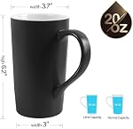 20 oz Grandes tasses à café, Tous les tasses de café 2 avec poignée,Extra Large Plain Céramique Grande Coupe de bière pour les hommes de papa, Noir mat