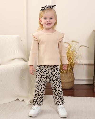 Image of SANMIO Toddler Girl Clothes Cute Ruffle Sleeve Shirt Floral Pants Headband