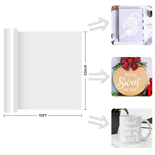 Prime Vinyl White Permanent Vinyl Roll, White Vinyl For Cricut- 12" X 55 Ft-Glossy White Adhesive Vinyl Roll For Silhouette Cameo, Cutting Machine, Home Decal #TOP1