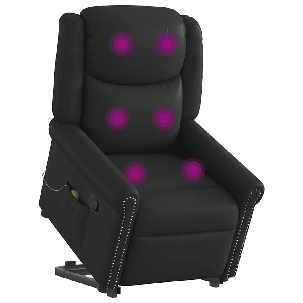 Fauteuil Massage Electrique Levant Inclinable pour Personnes Agées et Convalescence, Siège Relaxation Vibrations 6 Points, Similicuir Noir Brillant, Charge 110kg, Assis-Couché 135°