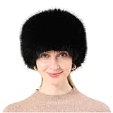 Women Trapper Hat Faux Fur Cossak Russian Hats Fluffy Tropper Rabbit Fur Winter Hat Fuzzy Furry Cap for Cold Weather Black