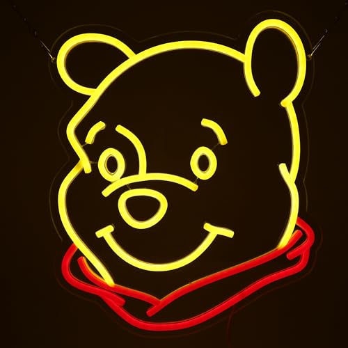Image of Win-nie The Pooh Neon Sign USB Powered for Kids Room Decor,Anime Neon Light Sign for Playroom Light Man Cave Game Room Bar Pub Club Wall Art Decor Kids Gifts 12.8 * 15.2Inches
