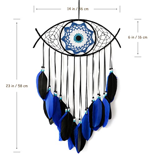 Dremisland Evil Eye Dream Catcher-Blue Black Dream Catchers Handmade Feather Evil Eye Wall Hanging Ornament Home Decor For Bedroom Livingroom Yard, Blessing Craft Gift Bring Good Luck (Blue-Black) #TOP3