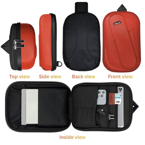 Image of Tukzer ABS Hard Shell Sling Bag Aliens Series 180Open Crossbody Side Shoulder Bag for Mens, Women, Office,Travel,Everyday Mini Backpack for iPad,Tablet,Smartphone,Charger,Headphone,HDD,Camera(01-RED)