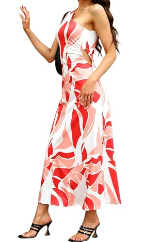 Image of One Shoulder Dress for Women 2026 Summer Print Sleeveless Cut Out Ruched Party Bodycon Maxi Dresses
