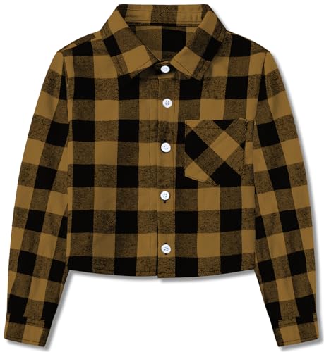 Image of SANGTREE Women and Girls Long Sleeve Flannel Casual Button Down Plaid Shirt