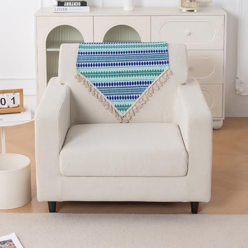Image of HOKIPO 'Artisan Boho Series' Sofa Backrest Cover with Tassel | 450 GSM Thick Cotton Acrylic Jacquard Fabric Backrest Mat, Size 55x80 cm, Royal Blue (IN-900-A2)