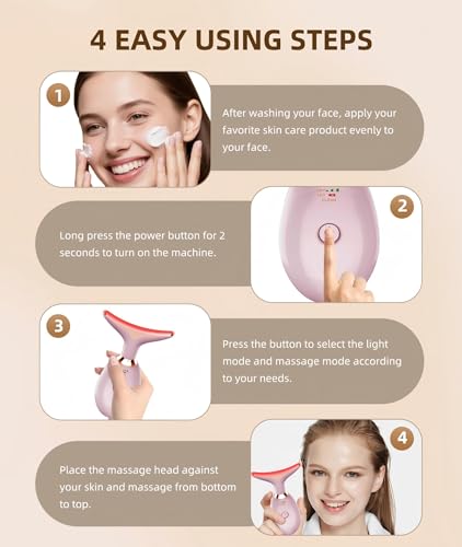 7 color face and neck massager light therapy red light based facial massager for skin care firming smoothing pink