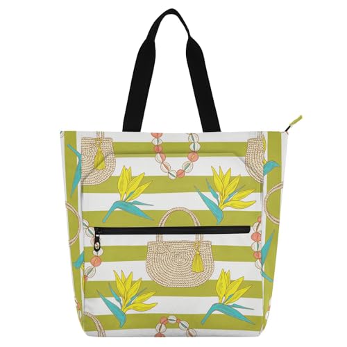 Bolsa de mano floral con asas verdes para la escuela y el trabajo diario