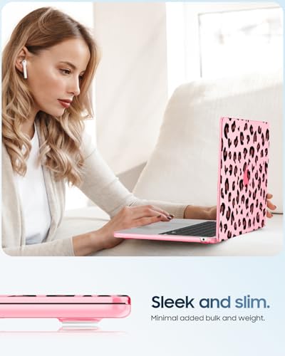 Image of Fintie Case for MacBook Air 13.6 A3449 /A3240 /A3113 /A2681, Pink Leopard | 2022-2026, M2 /M3 /M4 /M5, Snap-On Shell Cover, Full Port Access, Easy On /Off, Lightweight