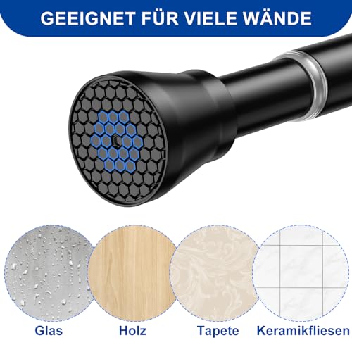 HAOYUNTE Gardinenstange ohne Bohren 75-160 cm Ø 22 mm – Teleskop-Klemmstange, verstellbare Vorhangstange für Fenster, Dusche, Tür & Kleiderschrank (Schwarz)
