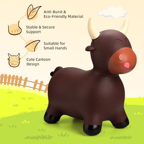Image of EVERICH TOY Bouncy Animal Hopper, Ride-On Bull Hopping Toy for Toddler 18M+ | Inflatable Horse Hopping Toy for Boys Girls, Indoor Outdoor Bouncy Bull Toy for 2 Year Old Kids, Gift for 3 4 5 6 Yrs W / Pump