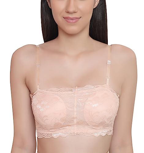 Image of GLAMORAS Womens Nylon Lace Spandex Padded Non Wired Floral Lace Tube Bra Strapless Padded Seamless Hook Closure Bra, Free Size