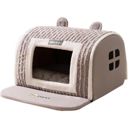 REENEW 犬ハウス ペット ドーム型 室内 秋冬用 猫ハウス 犬ベット ペットベッド中型犬 大型犬 水洗える 収納可能 保温防寒 犬 猫 ペット用品 (グレー,S)