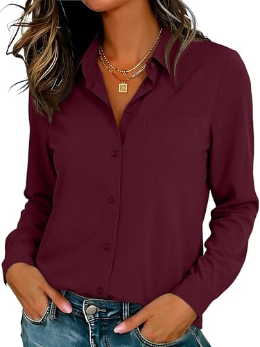 Image of Soft Wrinkle-Free Button Down Stretch Shirts for Women, Breathable Moisture-Wicking Casual Work Dress Tops