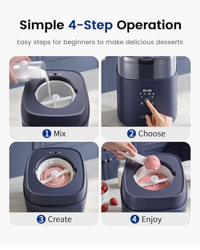 Oplace 4-in-1 Compressor Ice Cream Maker (1.0Qt), No Pre-Freezing, Automatic Yogurt Maker, Gelato Sorbet Frozen Yogurt Soft Serve Machine, Compact Vertical Design for Home Kitchen(Blue) - image 9