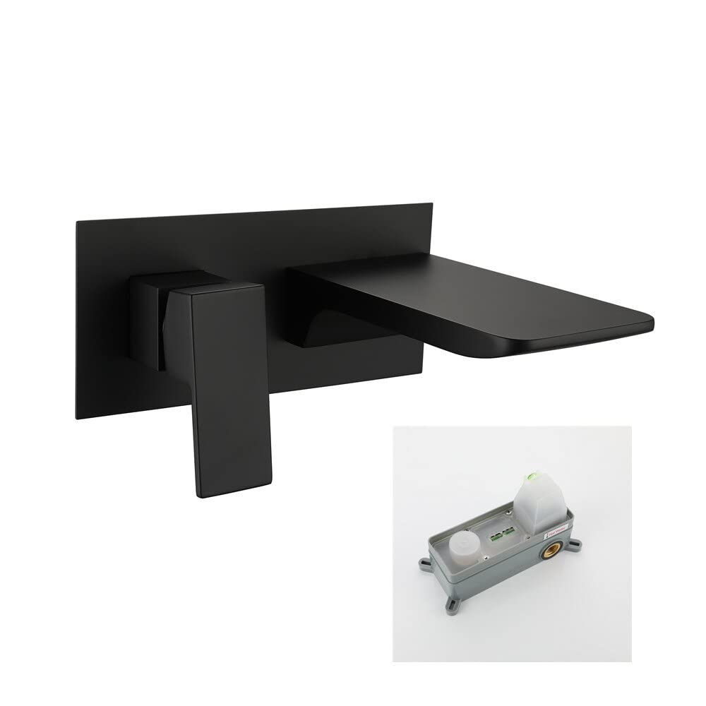 Robinet mitigeur de lavabo haut de gamme style cascade mural finition Nero