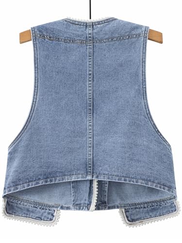 Fitted Denim Vest Cropped Sexy Cute Halter Jean Vest Top For Women lightweight With Pockets2