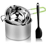 Double Boiler Pot Set, Stainless Steel Melting Pot with Silicone Spatula for Melting Chocolate, Soap, Wax, Candle Making (600ml and 1600ml,Green)