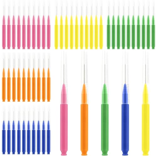 Yuio 50pcs Interdental Brushes, Brossettes Interdentaires, 5 Couleurs 5 Tailles Brosette Dentaires avec Couvercle, Brosse Interdentaire Portable, Brosse à...
