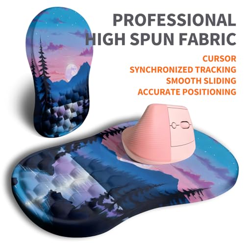 Image of Ergonomic Joint Wrist Support Mouse Pad with Memory Foam Cushion Massage Bump, Carpal Tunnel Pain Relief Mousepad Slope Design for Wrist Rest, 11.8x7.9 in, Moon Down