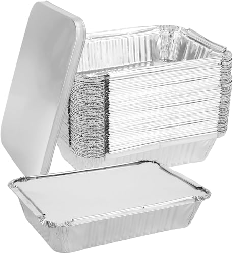LOPYXBR 100 Stück Aluschalen mit Deckel 800ml, Aluschalen Grill Klein, 21x14x5 cm Alu Grillschalen, Grillschalen Aluminium Einweg für Backen, Braten, Kochen, Grillen, Aufbewahren von Lebensmitteln