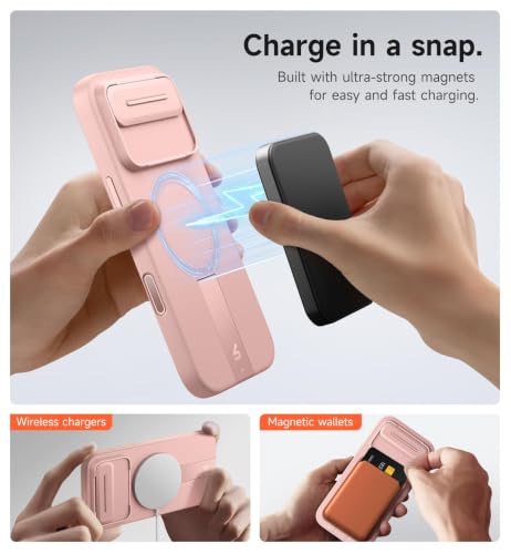 Image of SURITCH for iPhone Air Case with Camera Control Cover, Camera Slide Cover and Adjustable Kickstand, Compatible with MagSafe, Shockproof Bumper Protective Cases for iPhone 17 Air 6.5 Inch, Pink