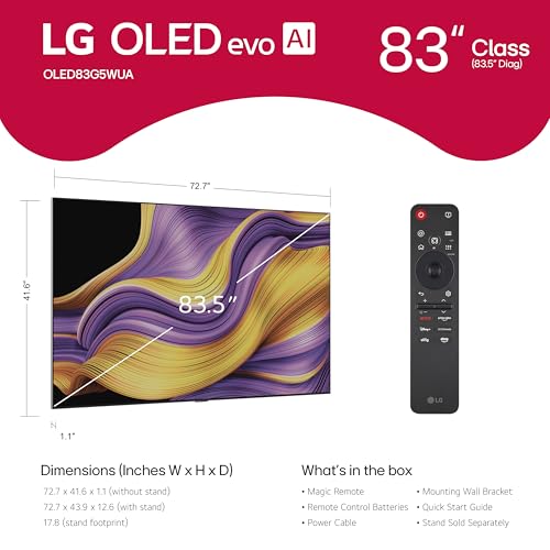 Image of LG 83-Inch Class OLED evo AI 4K G5 Series Smart TV w /Dolby Atmos, Dolby Vision, HDR10, AI Super Upscaling 4K, Filmmaker Mode, Wow Orchestra, Alexa Built-in (OLED83G5WUA, 2025)