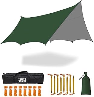 5m X 5m Large Camping Tarps Waterproof Hammock Rain Fly Multipurpose Hexagon Tarpaulin Shelter Tent Groundsheet Outdoor Tarp Awning Canopy (Without Pole)