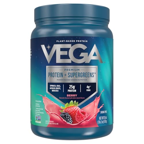 Vega Protein and Greens Protein Powder Mixed Berry (11 Servings) 25g Plant Based Protein Plus Veggies, Vegan, Non-GMO, Pea Protein for Women and Men, 1.2lbs