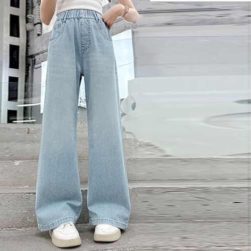 Baggy Jeans for Teen Girls Elastic Waist Wide Leg Solid Denim Pants Casual Lightweight Trousers with Pocket3