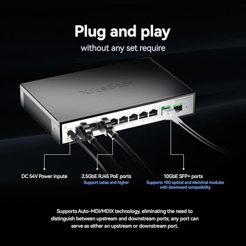 Image of 10 Port 2.5Gb PoE Switch，Umanaged Managed Network Switch，8 Port 2.5G RJ45 PoE，2 Port 10G SFP+, IEEE8023af /at，Total Power 100W, 30W per Port, Fanless，Supports AP, VoIP Phone, IP Camera, NVR