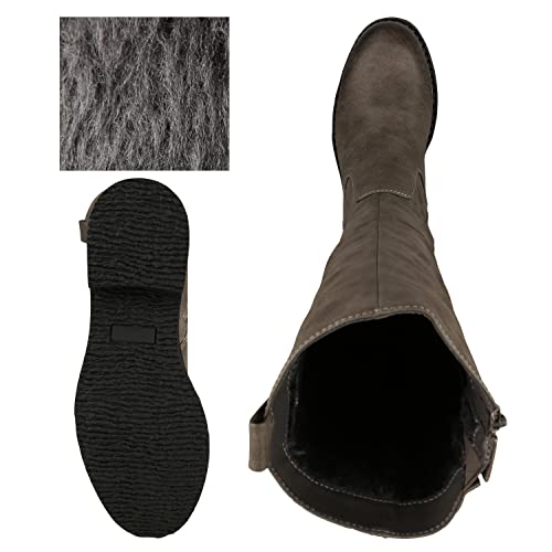 VAN HILL Klassische Stiefel Damen Schuhe Leicht Gefüttert Boots Profilsohle 149798 Grau 38