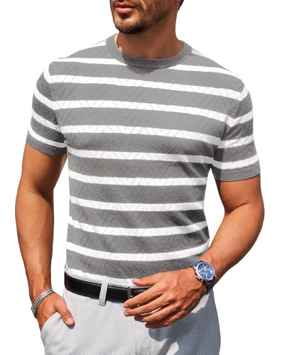 Check out this this gray blue t-shirt from Amazon! Check out this Beotyshow Mens Striped Knit T Shirts Short Sleeve Crewneck Slim Fit Wave Textured Casual T-Shirts Fashion Tee Tops Light Grey from Amazon!