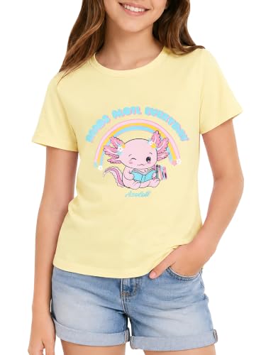 Image of Dvenki Girls Graphic Short Sleeve Crewneck T-Shirt Sizes 6-18 | breathable soft cotton blend, cute graphic prints, summer little and big girls tee, ideal casual wear for school, daily
