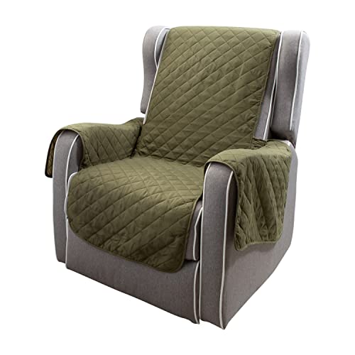 Home Details Quilted Reversible Furniture Protector Slipcover, Good for Dog Hair, Dust & Spills, Machine Washable, Recliner Sage-Olive
