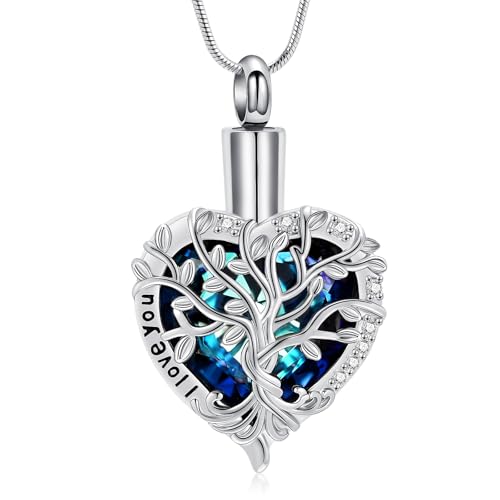 AIWENXI Arbre de Vie Bijoux pour Cendres Amour Un Souvenir Colliers Forme de Cœur Acier - I Love You