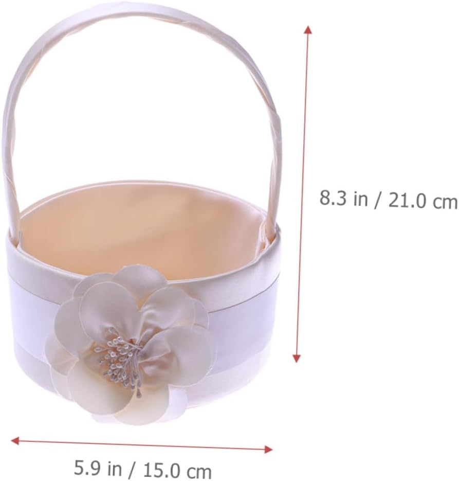 CALLARON Set of 2pcs Elegant Satin Flower Girl Basket for Weddings Floral Petal Basket with Handle for Flower