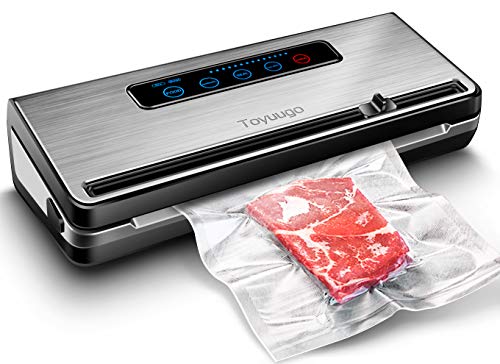 Upgraded Vacuum Sealer Machine, Toyuugo Automatic Vacuum Air Sealing System with Dry & Moist Food Modes and One Roll Starter Kit Vacuum Sealing Bags For Food Preservation and Sous Vide with Turquoise Protective Film (Silver)