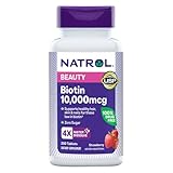 Natrol Biotin 10000 mcg, Strawberry Flavor, Fast Dissolve Tablets, Extra Strength, 250 Count